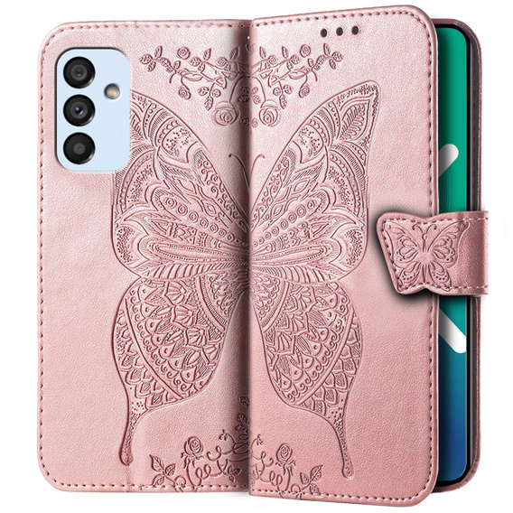 Klopové pouzdro pro Samsung Galaxy M23 5G / M13, Butterfly, růžové rose gold