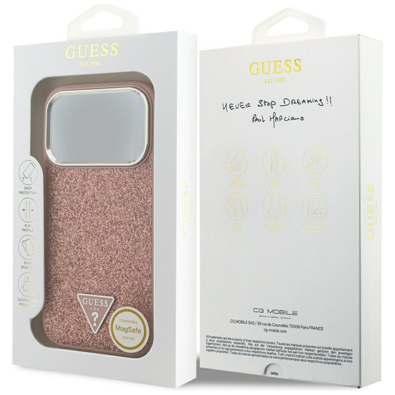 Pouzdro GUESS Glitter Triangle Logo MagSafe pro iPhone 17 Pro
