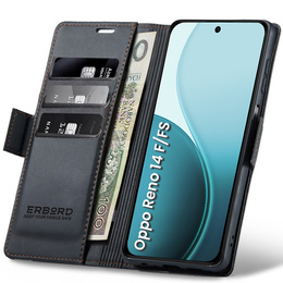 Pouzdro pro Oppo Reno 14 F / 14 FS, ERBORD Glossy Litchi, flipová peněženka, černé