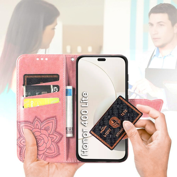 Klopové pouzdro pro Honor 400 Lite, Butterfly, růžové rose gold
