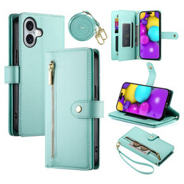 Klopové pouzdro pro iPhone 16 Plus, Wallet Zipper Pocket, zelené