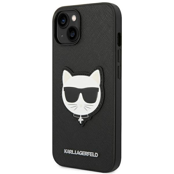 Pouzdro Karl Lagerfeld pro iPhone 14 Plus, Saffiano Choupette Head Patch, černé