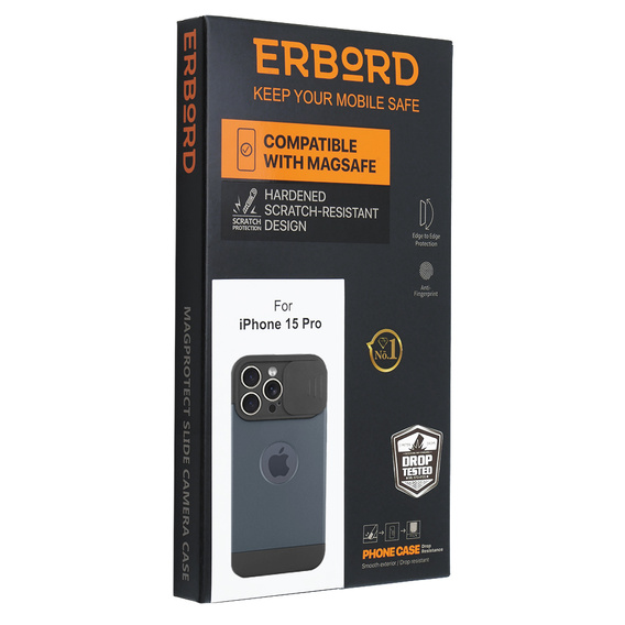 Pouzdro pro iPhone 15 Pro, ERBORD MagProtect Slide Camera, titanově modrá