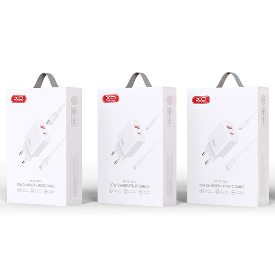 Síťová nabíječka XO CE12, USB-C, 20W + kabel USB-C - Lightning, bílá
