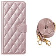 Pouzdro s klopou pro Samsung Galaxy A16, Rhombus Crossbody Leather, růžové rose gold