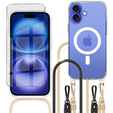 Pouzdro se šňůrkou na krk pro iPhone 16, ERBORD MagSafe, průhledné + sklo na displej