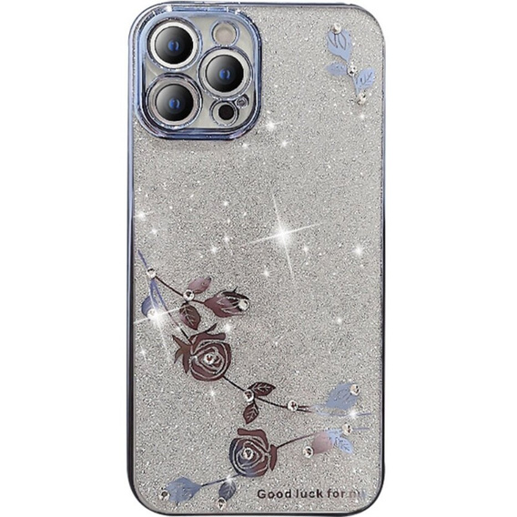 Pouzdro pro iPhone 12 Pro, Glitter Flower, modré