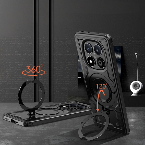Pouzdro pro Xiaomi Redmi Note 14 Pro 5G /  Poco X7 5G, Military MagSafe, černé + 9H sklo