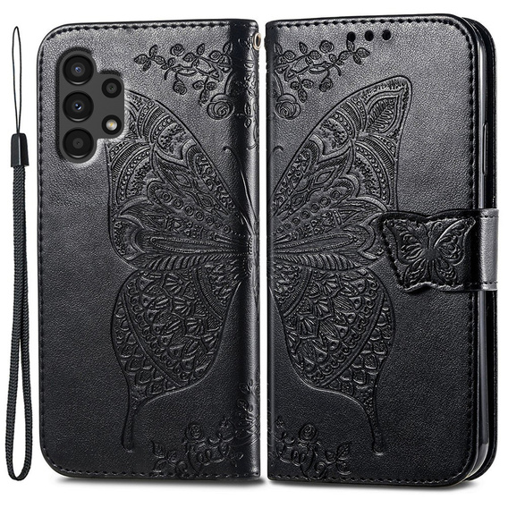 Klopové pouzdro pro Samsung Galaxy A13 4G, Butterfly, černé