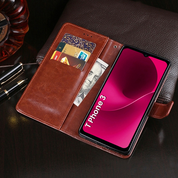 Klopové pouzdro pro T Phone 3 5G, Crazy Horse Wallet, hnědé