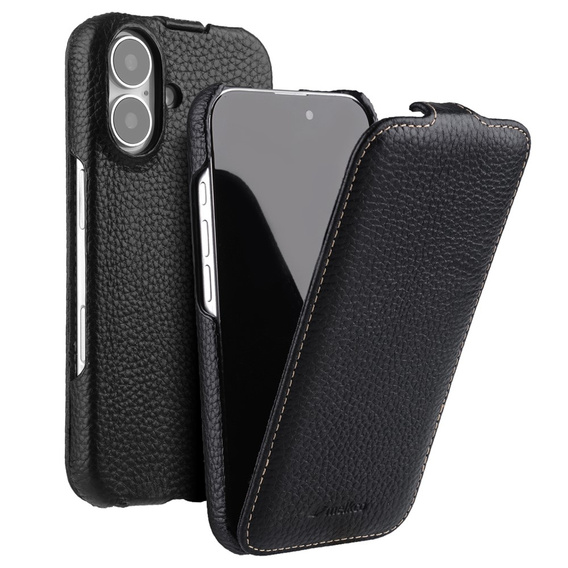 MELKCO flipové pouzdro pro iPhone 16, kožené, flipové, černé