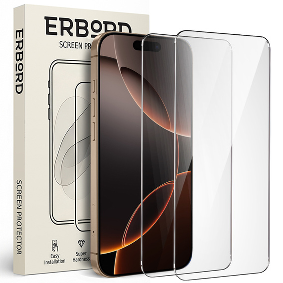 2x tvrzené sklo ERBORD 9H Hard Glass na displeji pro iPhone 16 Pro Max