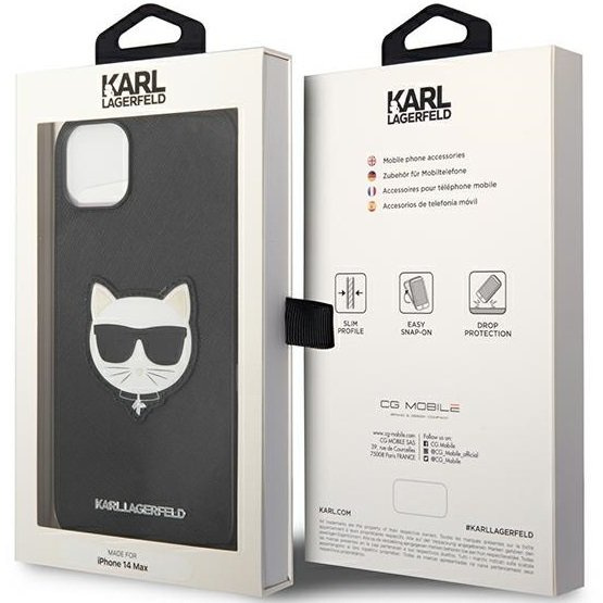 Pouzdro Karl Lagerfeld pro iPhone 14, Saffiano Choupette Head Patch, černé