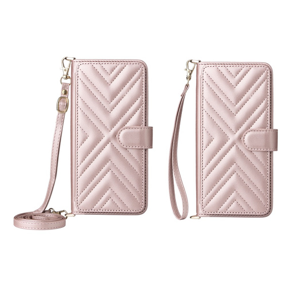 Flipové pouzdro pro Oppo Reno 13F 5G, Crossbody Leather Wallet, růžové