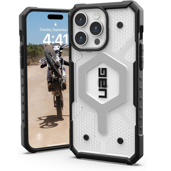 Pouzdro Urban Armor Gear pro iPhone 15 Pro Max, Pathfinder MagSafe, transparentní / černé