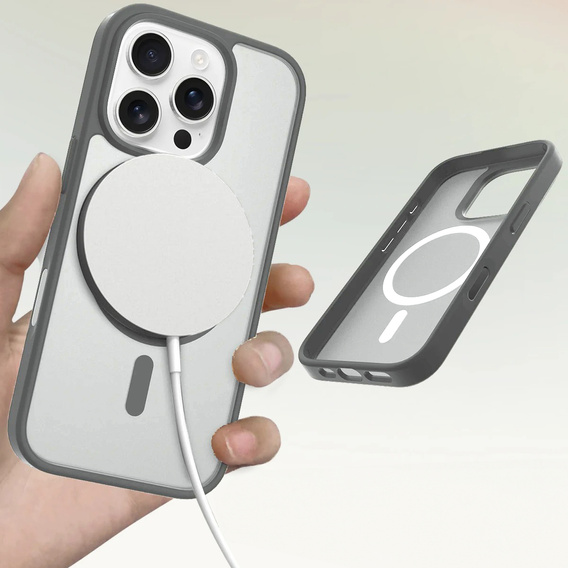 Pouzdro ERBORD MagSafe pro iPhone 16 Pro, Matte Case, aktivní tlačítko, matná / titanově šedá