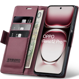Pouzdro pro Oppo Reno 12 Pro, ERBORD Glossy Litchi, flipová peněženka, červené