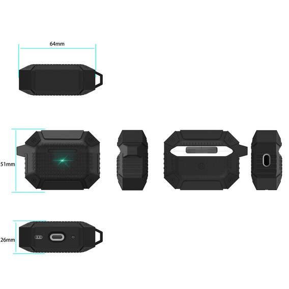 Pancéřované pouzdro na sluchátka s karabinou pro Apple AirPods Pro 3