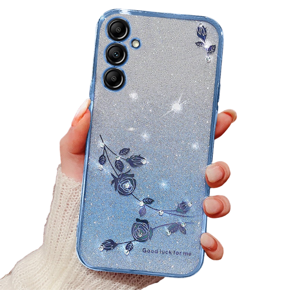 Pouzdro pro Samsung Galaxy A35 5G, Glitter Flower, modré