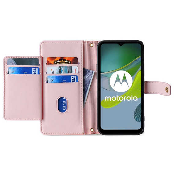 Klopové pouzdro pro Motorola Moto G84 5G, Wallet Zipper Pocket, růžové