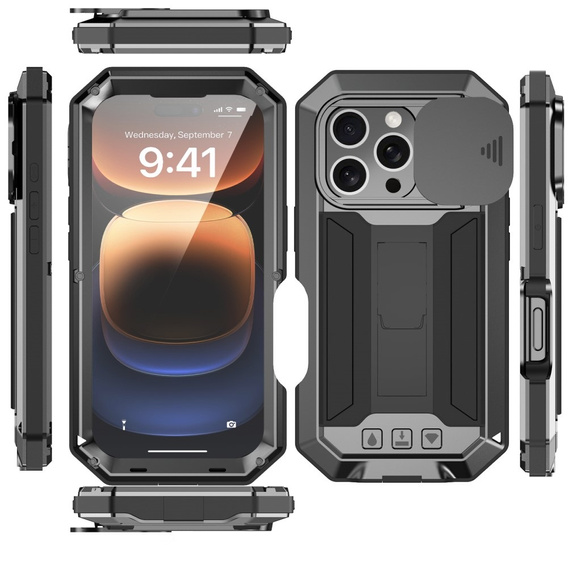 Pouzdro pro iPhone 16 Pro Max, R-JUST CamShield Slide, pancéřované, černé