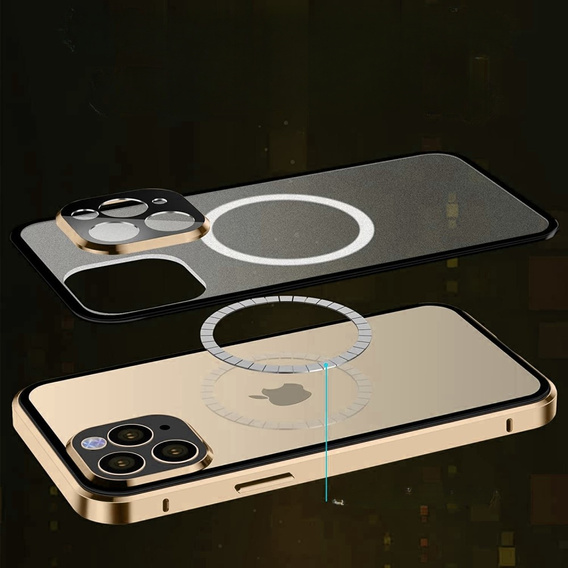 Magnetické pouzdro Dual Glass MagSafe pro iPhone 13 Pro, zlaté