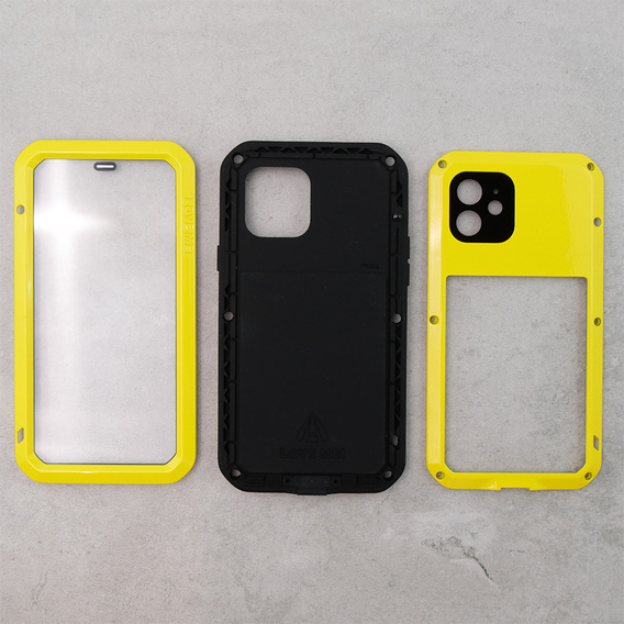 Pouzdro Love Mei pro iPhone 12, armored with glass, žluté