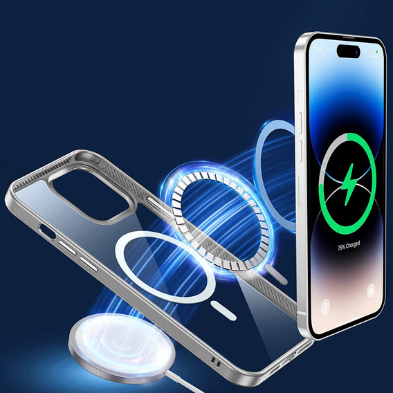 Pouzdro pro iPhone 14 Pro, ERBORD Hybrid MagSafe Case, stříbrné