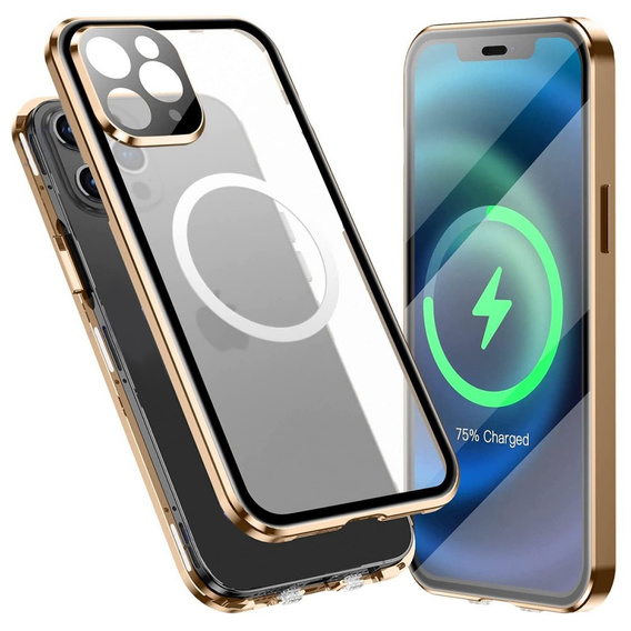Magnetické pouzdro Dual Glass MagSafe pro iPhone 12 Pro, zlaté