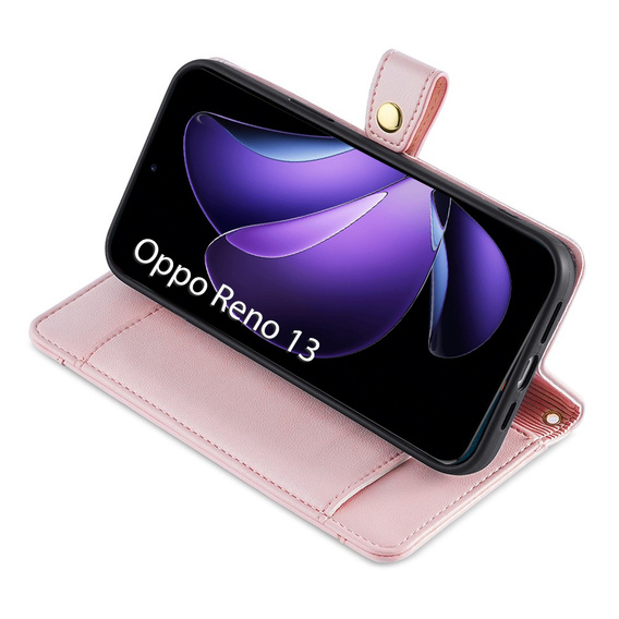 Klopové pouzdro pro Oppo Reno 13, Wallet Zipper Pocket, růžové