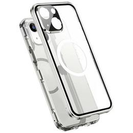 Magnetické pouzdro Dual Glass MagSafe pro iPhone 14, stříbrné