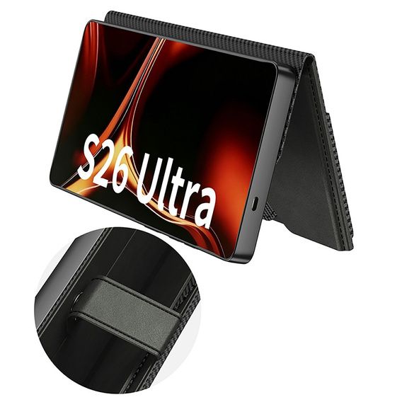 Pouzdro s klopou GKK Card Slot Wallet pro Samsung Galaxy S26 Ultra, karbonově černé