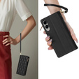 Pouzdro s klopou pro Samsung Galaxy S25 Edge, Rhombus Crossbody Leather, černé