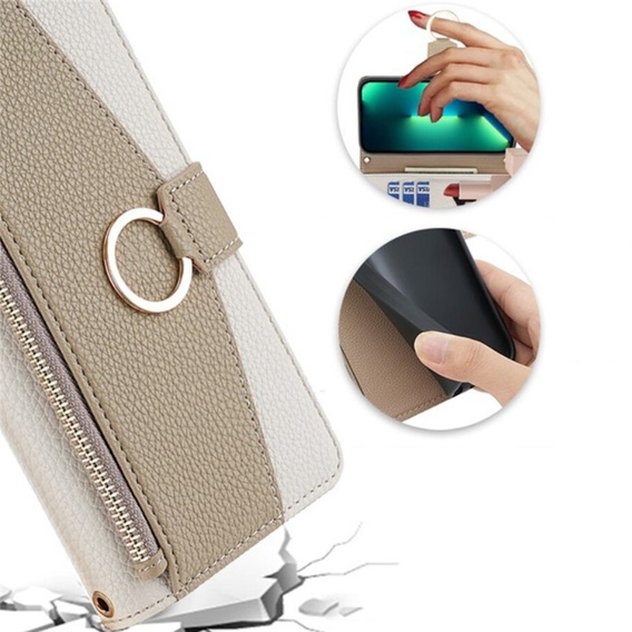 Flipové pouzdro Wallet Zipper Pocket pro iPhone 13, Wallet Zipper Pocket, se zrcátkem, bílé