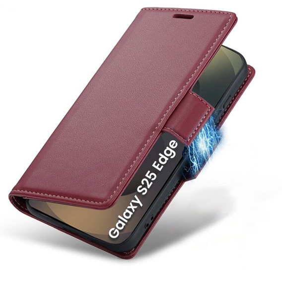 Pouzdro pro Samsung Galaxy S25 Edge, ERBORD Glossy Litchi, flipová peněženka, červené
