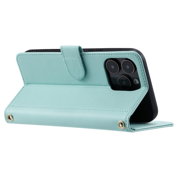 Pouzdro s klopou pro iPhone 16 Pro, Rhombus Crossbody Leather, zelené