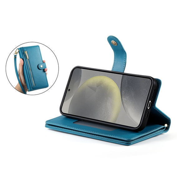 Klopové pouzdro pro Samsung Galaxy S25+ Plus, Wallet Zipper Pocket, modré