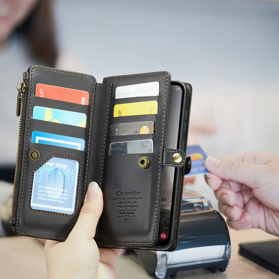 Klopové pouzdro pro Samsung Galaxy A17 5G, peněženkové pouzdro se zámkem a popruhy - černé