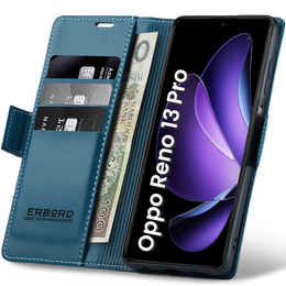 Pouzdro pro Oppo Reno 13 Pro, ERBORD Glossy Litchi, flipová peněženka, modré