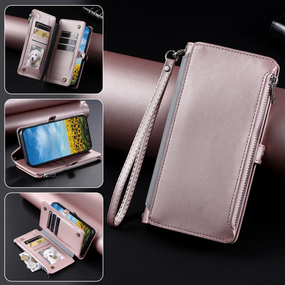 Klopové pouzdro pro Xiaomi Redmi 14C / Xiaomi Poco C75, Wallet Zipper Pocket, růžové