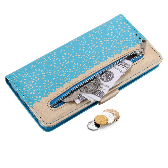 Flipové pouzdro pro Xiaomi Redmi Note 11 4G / Note 11S 4G, Wallet Pocket Zipper Lace, modré