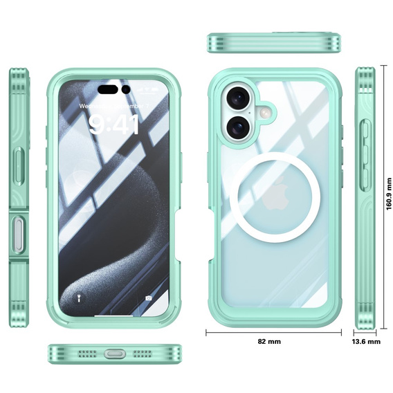 Pouzdro pro iPhone 16 Plus, Shockproof, se sklem, pro MagSafe, zelené