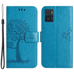 Klopové pouzdro pro Motorola Moto E22 / E22i, Wallet, tree i sowy, modré