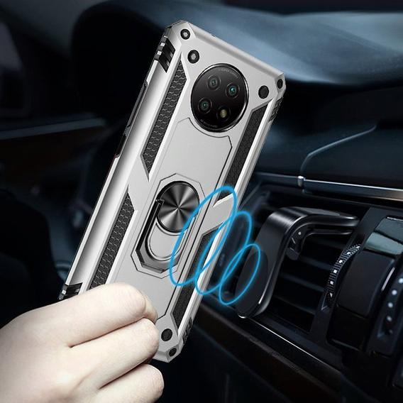 Pancéřové pouzdro pro Xiaomi Redmi Note 9T 5G, Nox Case Ring, stříbrné