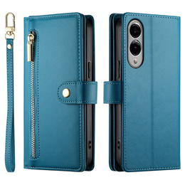 Klopové pouzdro pro Samsung Galaxy S25 Edge, Wallet Zipper Pocket, modré