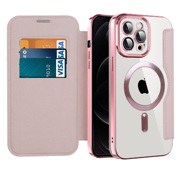 Klopové pouzdro pro iPhone 12 Pro Max, RFID Wallet MagSafe CamShield, růžové