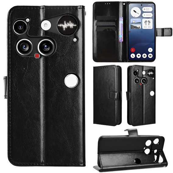 Klopové pouzdro pro Nothing Phone 3 5G, Crazy Horse Wallet, černé