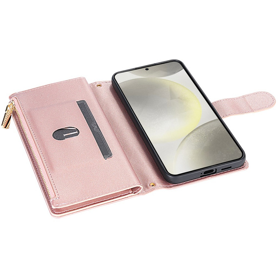 Pouzdro s klopou pro Samsung Galaxy A56 5G, Rhombus Crossbody Leather, růžové rose gold