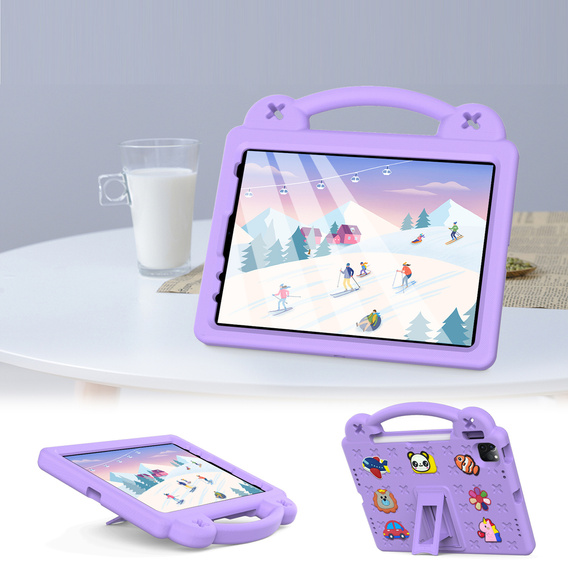 Dětské pouzdro pro iPad Air 10.9" 2022/2020 (5/4 gen.) / Pro 11" 2022/2021/2020 (4/3/2 gen.), Cute Patterns, se stojánkem, fialové