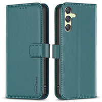 Klopové pouzdro pro Samsung Galaxy A25 5G, BINFEN Wallet, zelené + 9H sklo